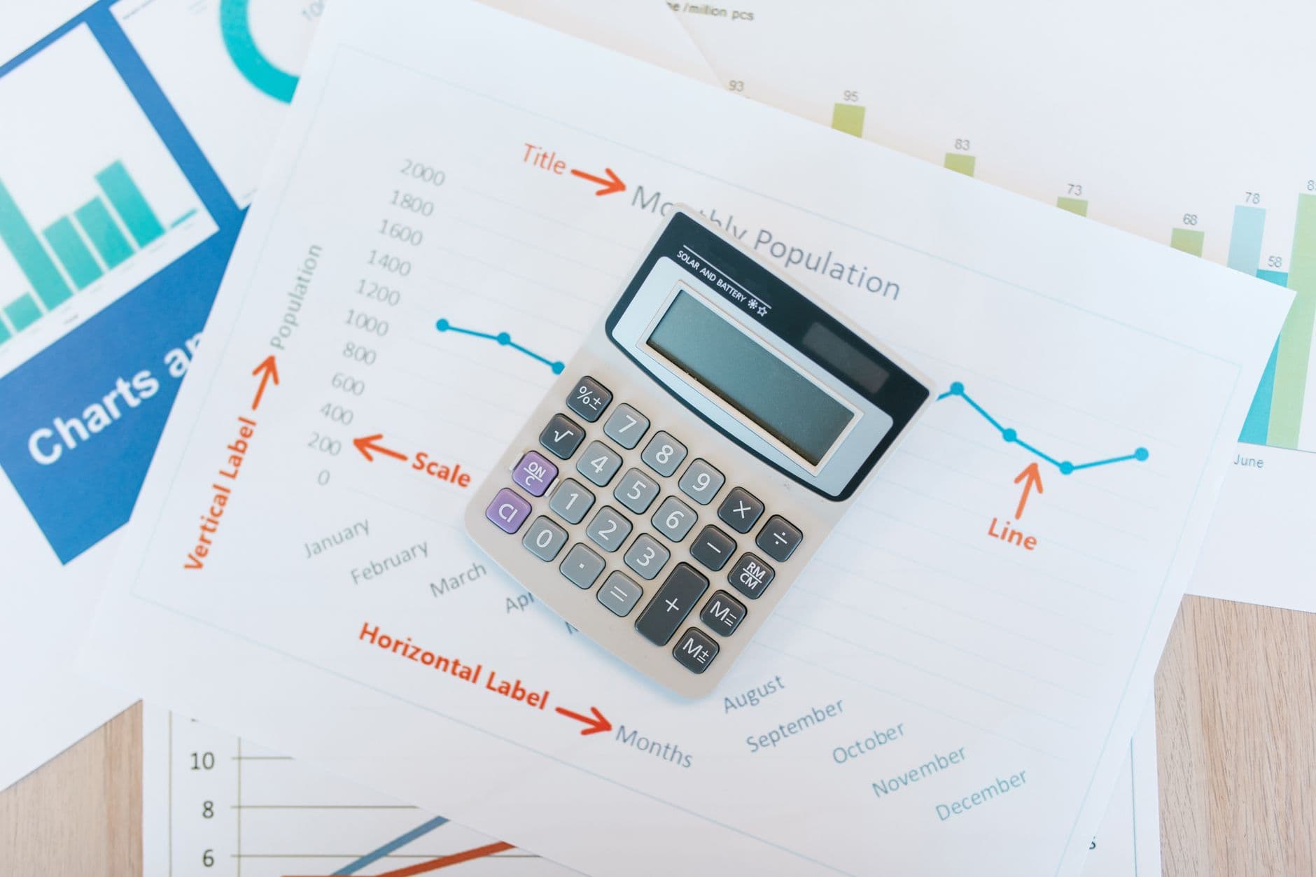 A calculator and financial documents on a desk