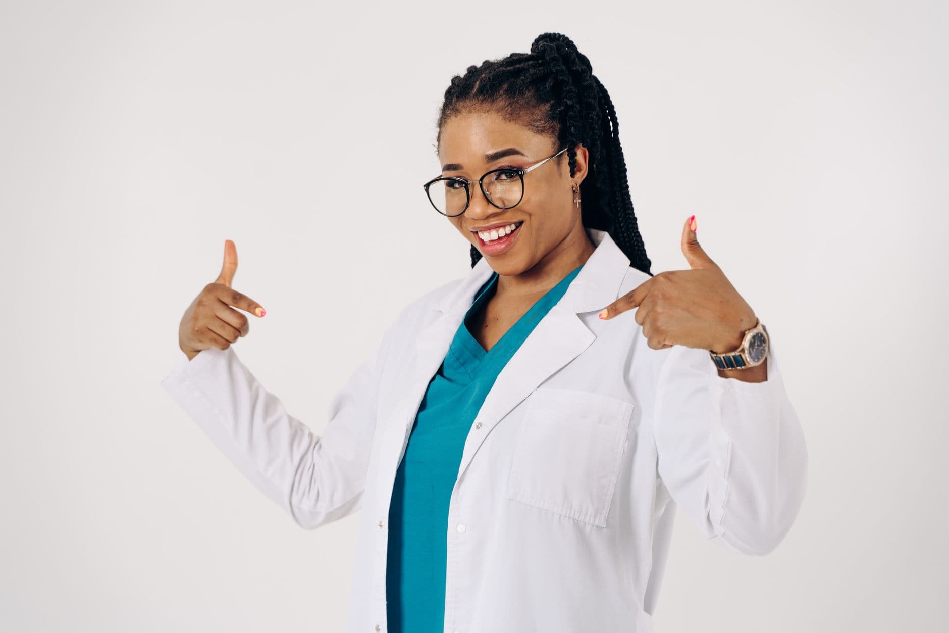 A confident healthcare professional smiling in a clinic