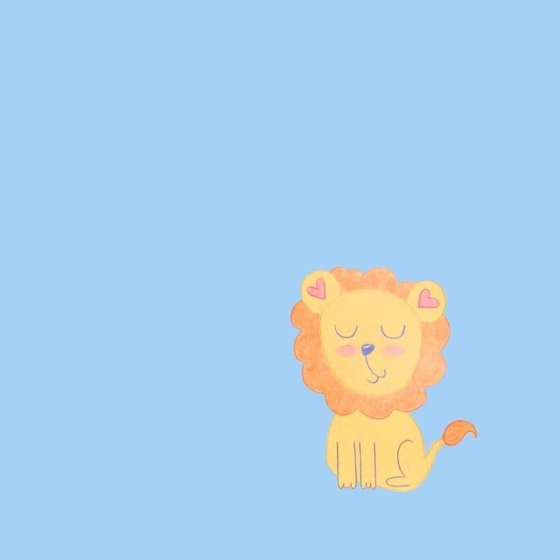 drawing of a cartoon lion with hearts in its ears, blue background