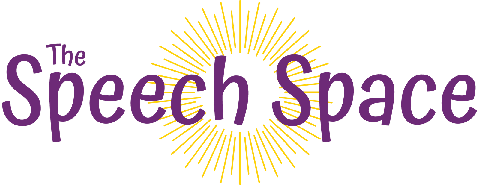 Logo of The Speech Space — purple font with sun image background